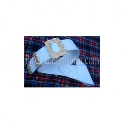 White Leather Piper Cross Belt with Gold Buckles