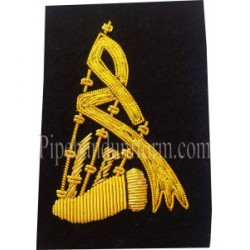 Black Bagpipe Embroidered Badge - Gold Bullion Wire