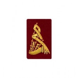 Red Bagpipe Embroidered Badge - Gold Bullion Wire