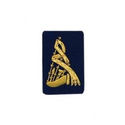 Blue Bagpipe Embroidered Badge - Gold Bullion Wire