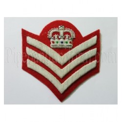 Sergeant Stripes Hand Embroidered Crown Badge