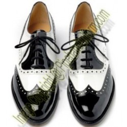 Black and White Leather Pipers Band Ghillie Brogue Shoes